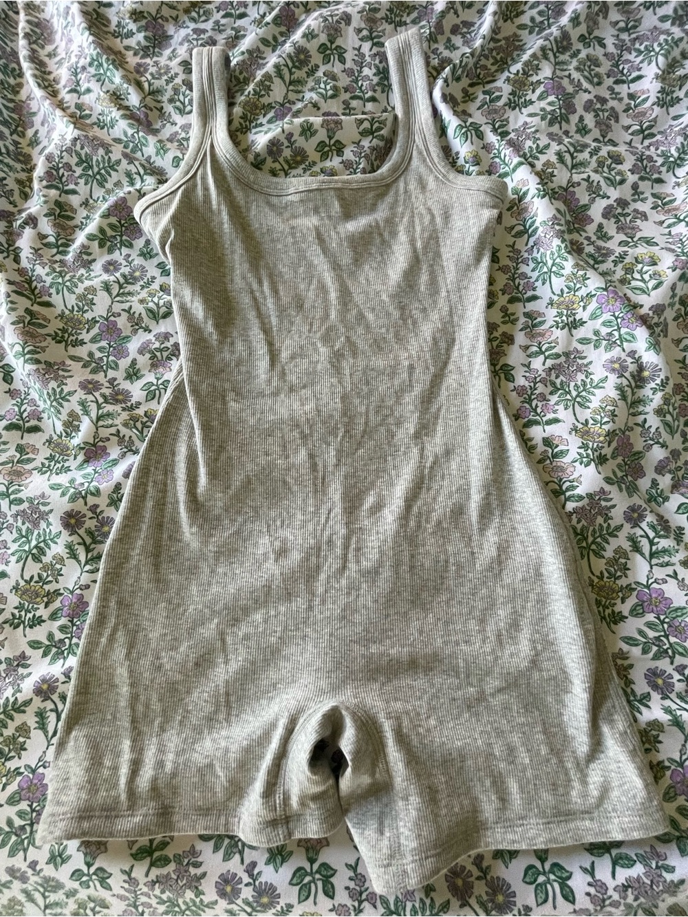 No Boundaries Light Gray Ribbed Knit Romper